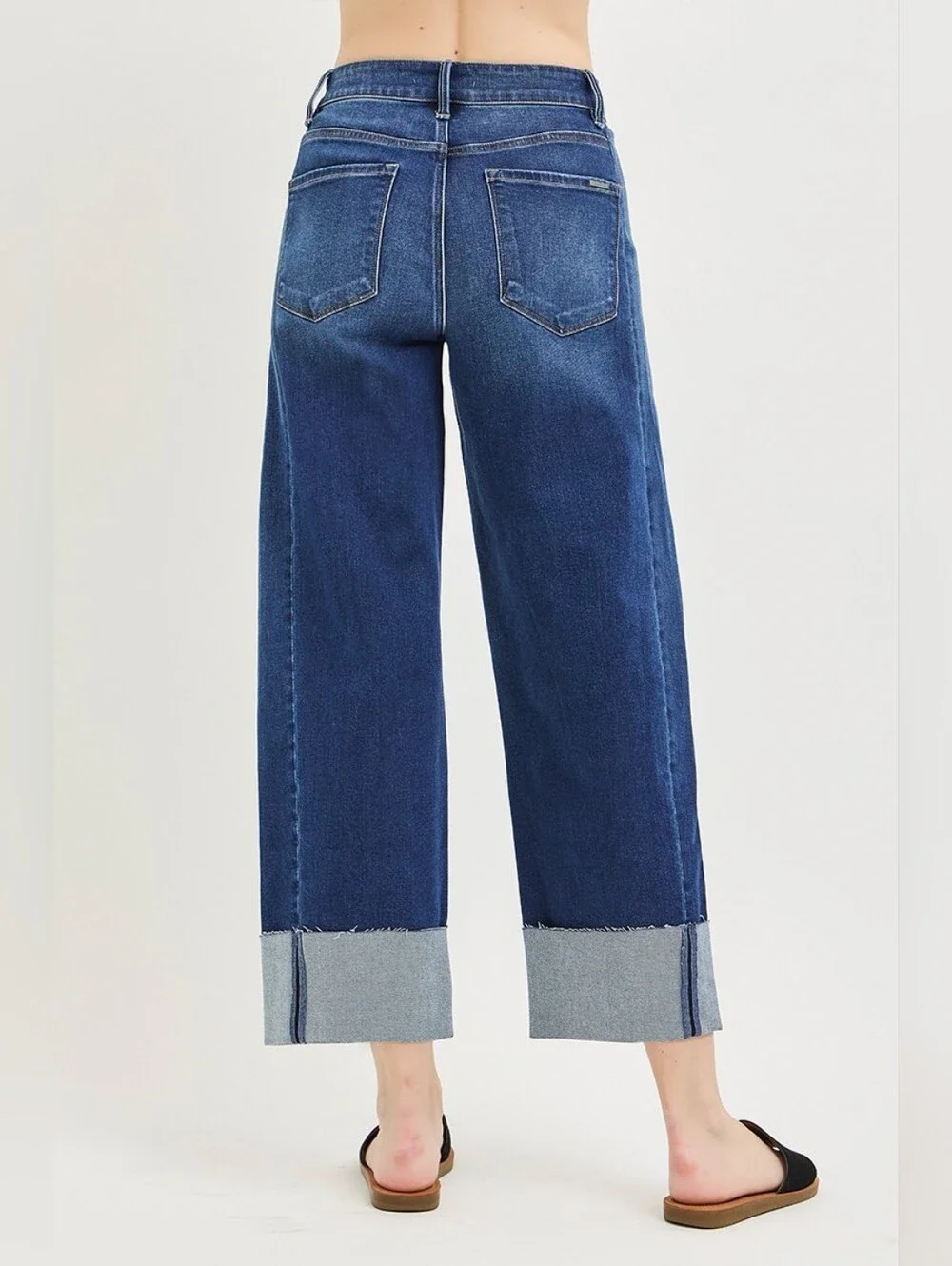 RISEN Dark Wash Slouchy Cuffed Barrel Jeans Stretch Relaxed Various Plus NEW - Picture 5 of 6